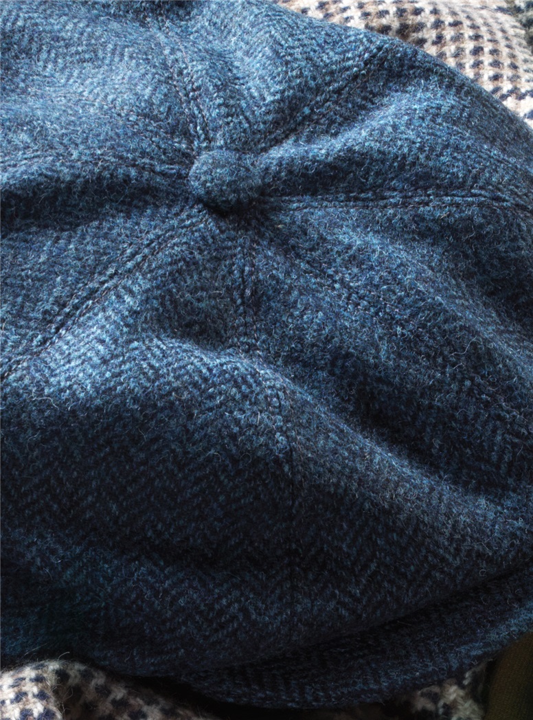 Wool Halifax Cap in Regal and Sky Herringbone