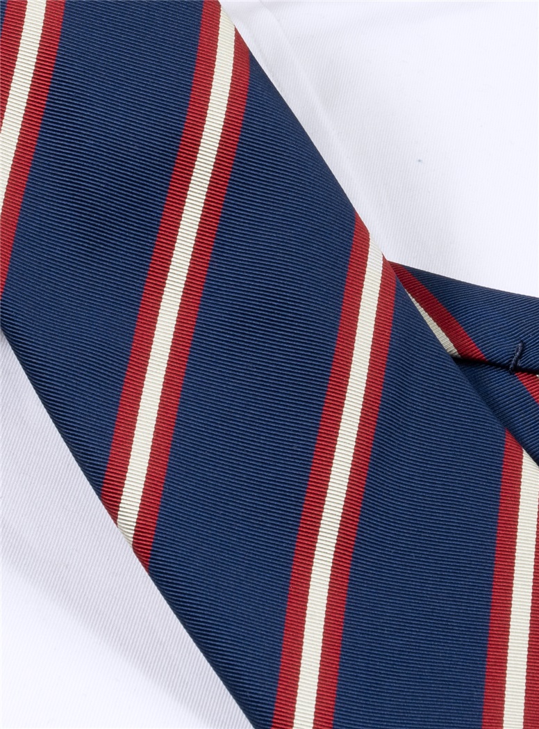 Silk Striped Tie in Navy