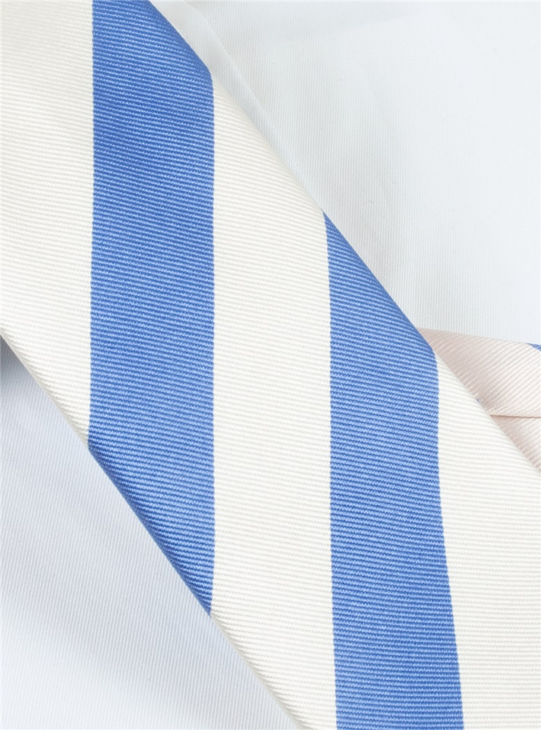 S19-Summer Blue and White Block Stripe Tie