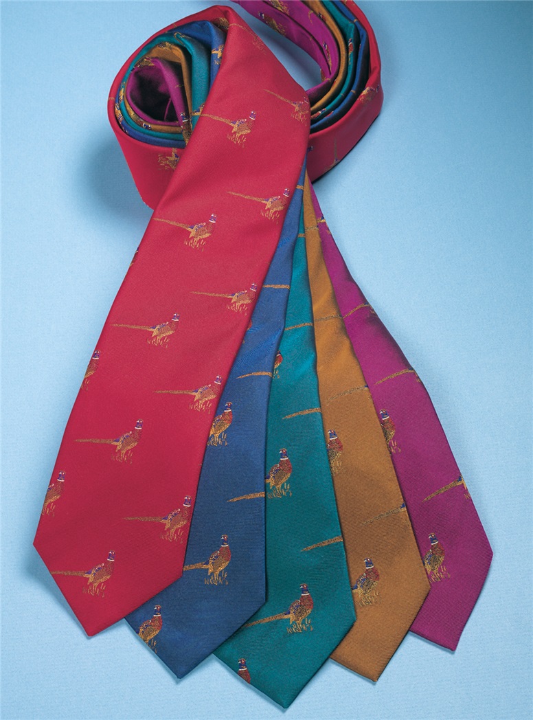 Silk Woven Pheasant Motif Tie in French Blue