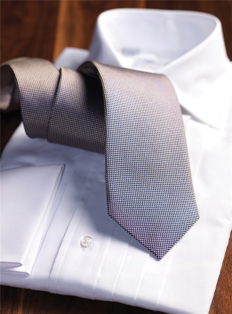 Silk Basketweave Tie in Pewter