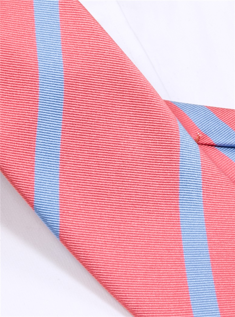 Silk Bar Striped Tie in Pink with Sky
