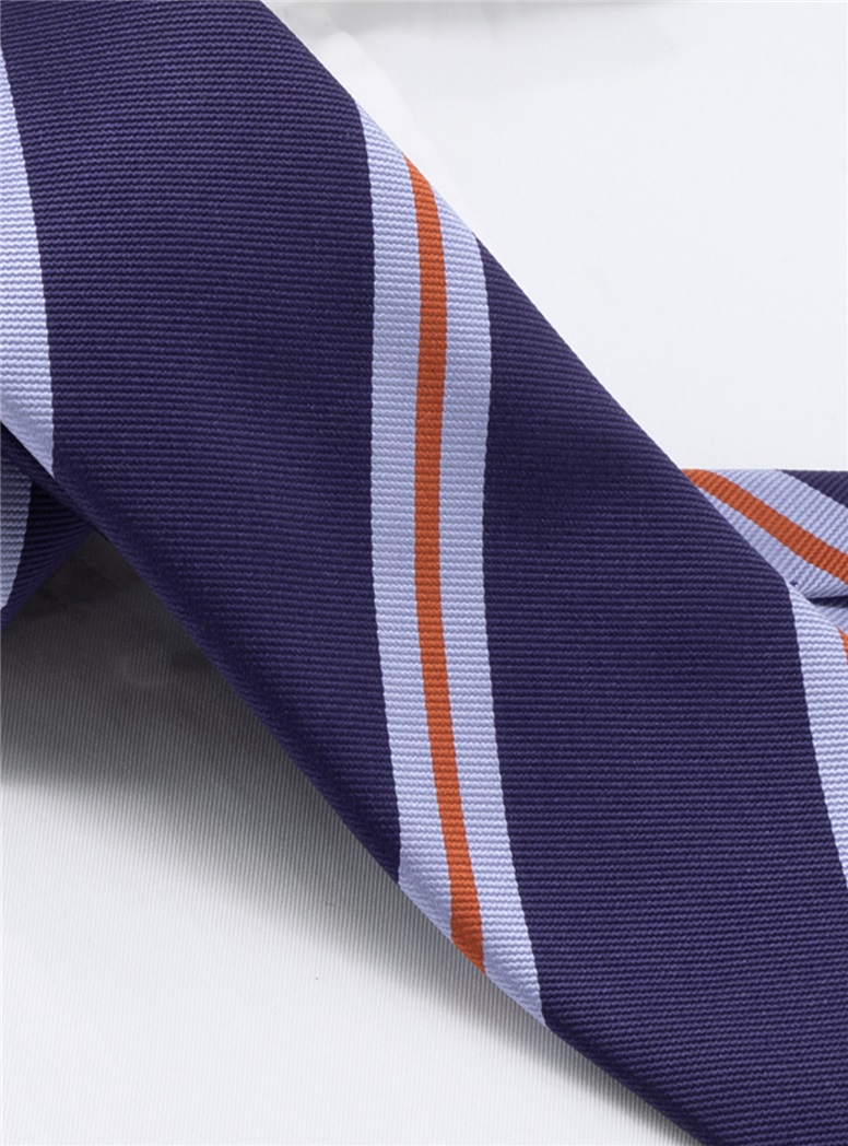 Silk Striped Tie in Navy