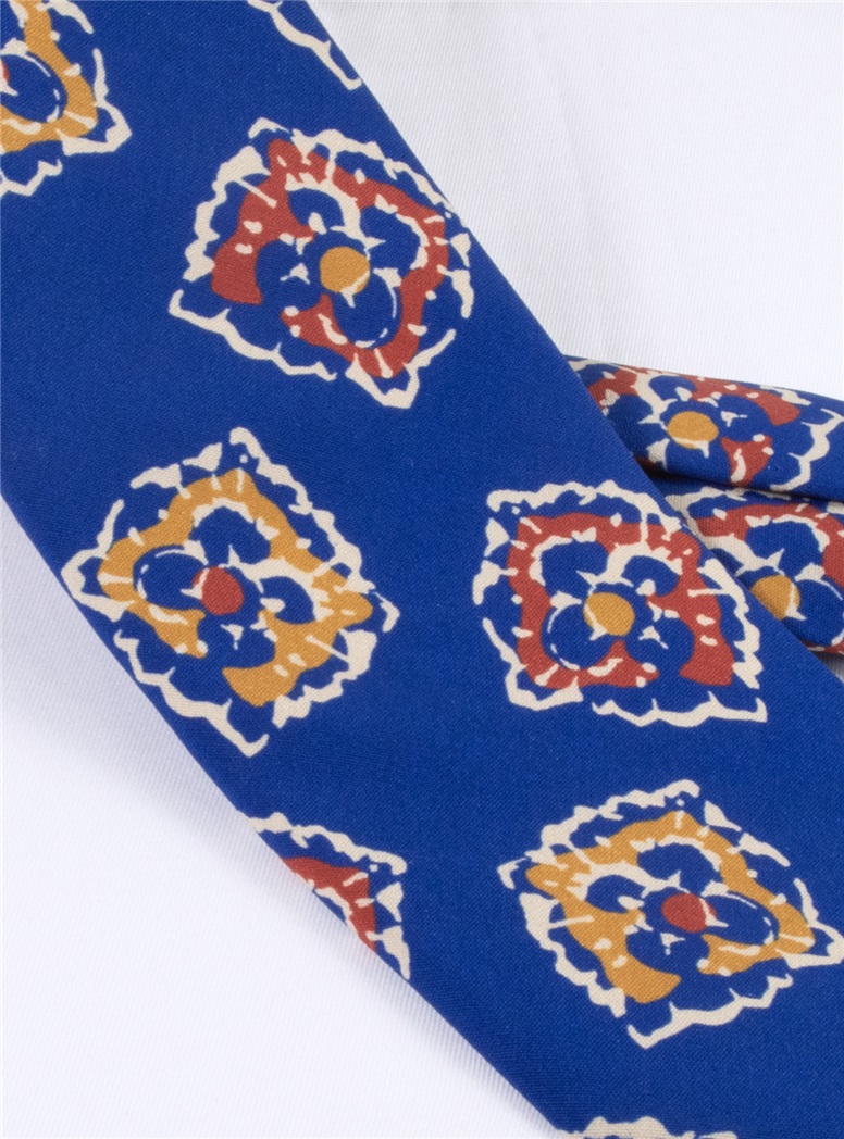 Silk Print Floral Tie in Royal Blue