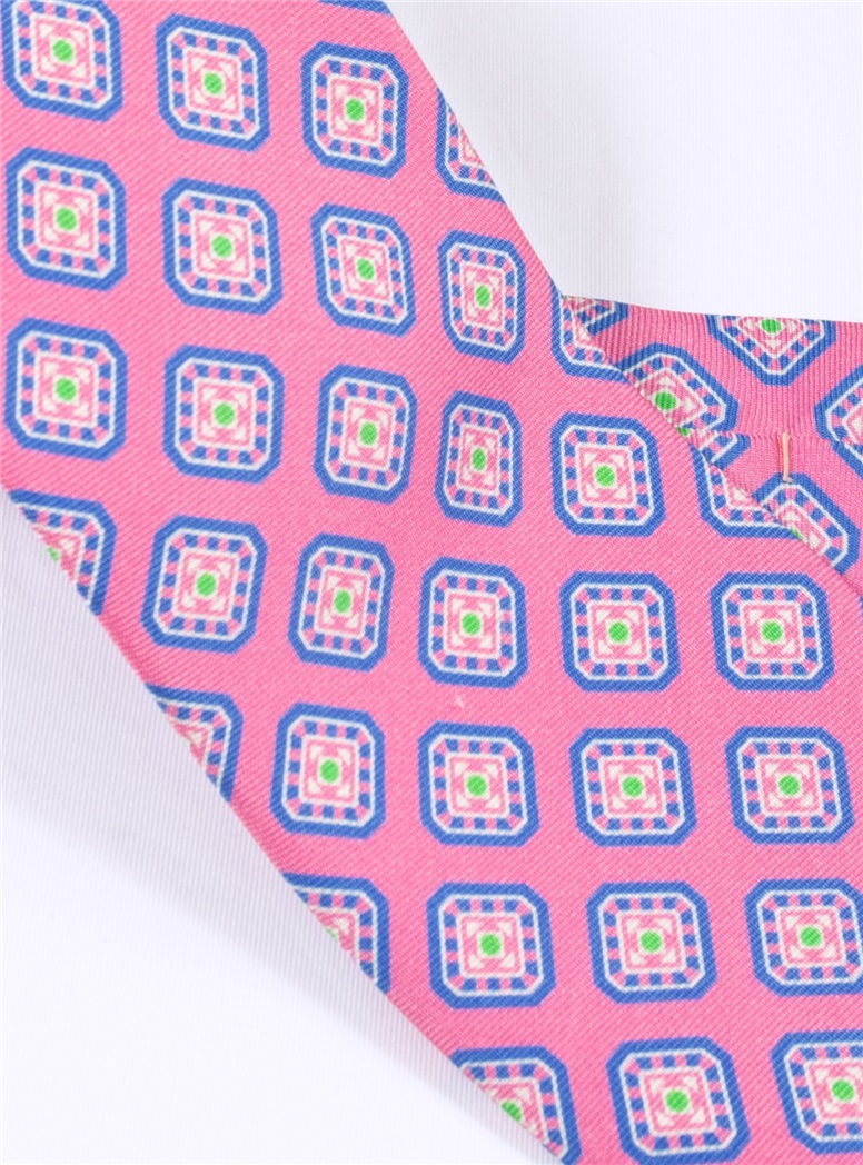 Silk Diamond Motif Printed Tie in Pink