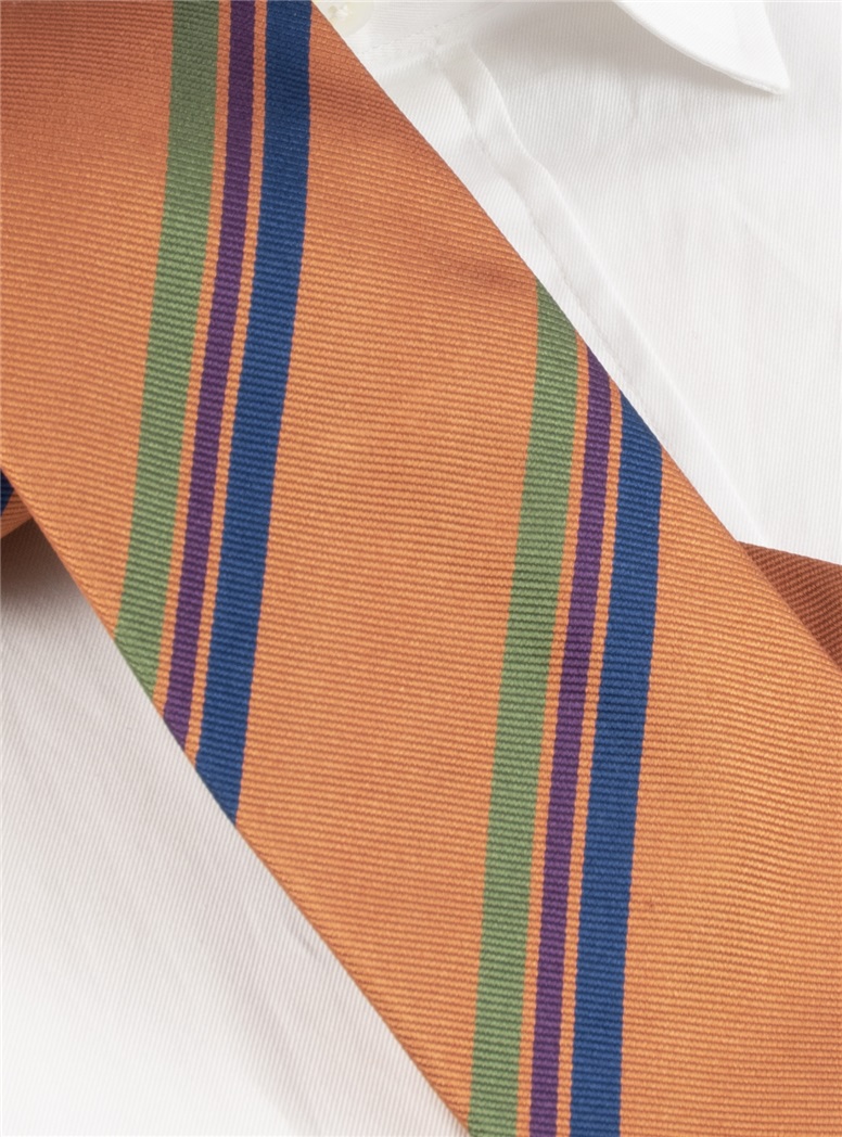 Silk Triple Striped Tie in Apricot