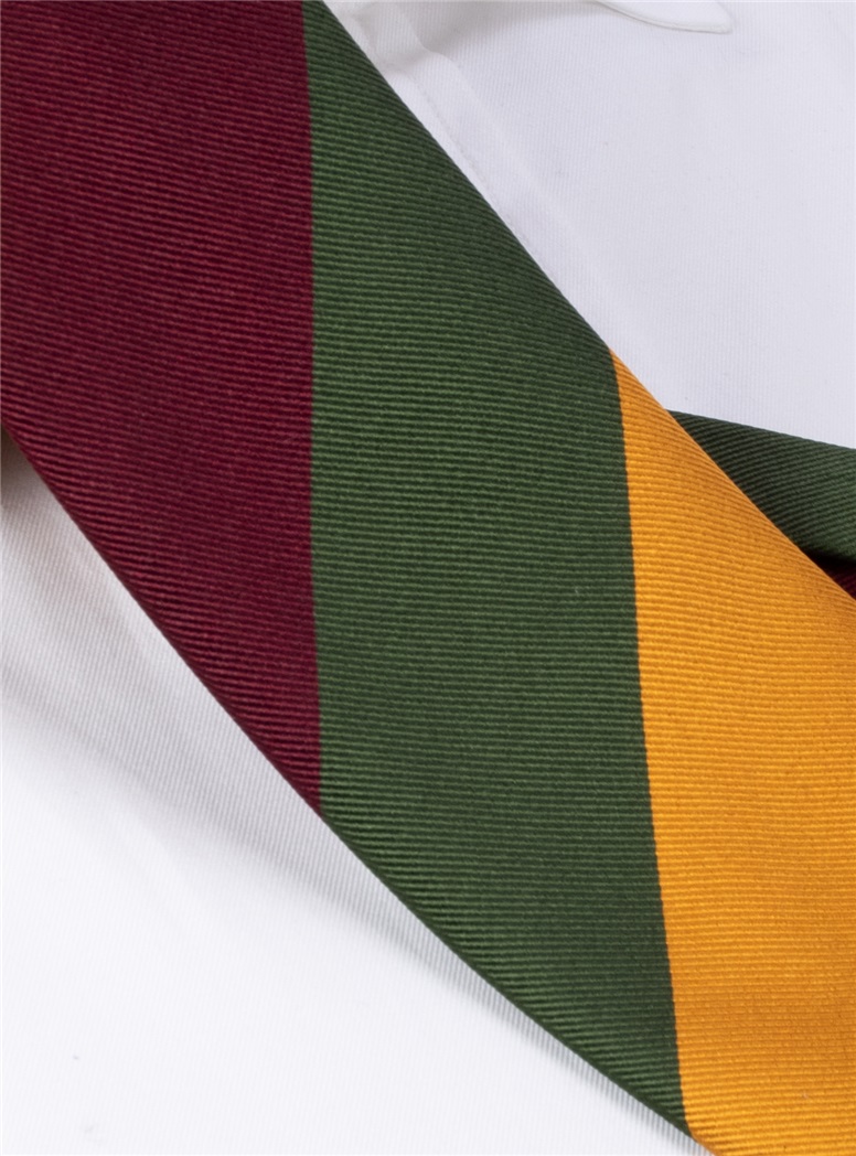 Silk Block Striped Tie in Maroon, Field and Marigold