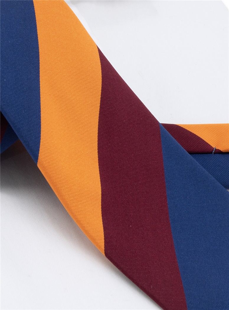 Silk Bock Striped Tie in Wine, Gold & Navy