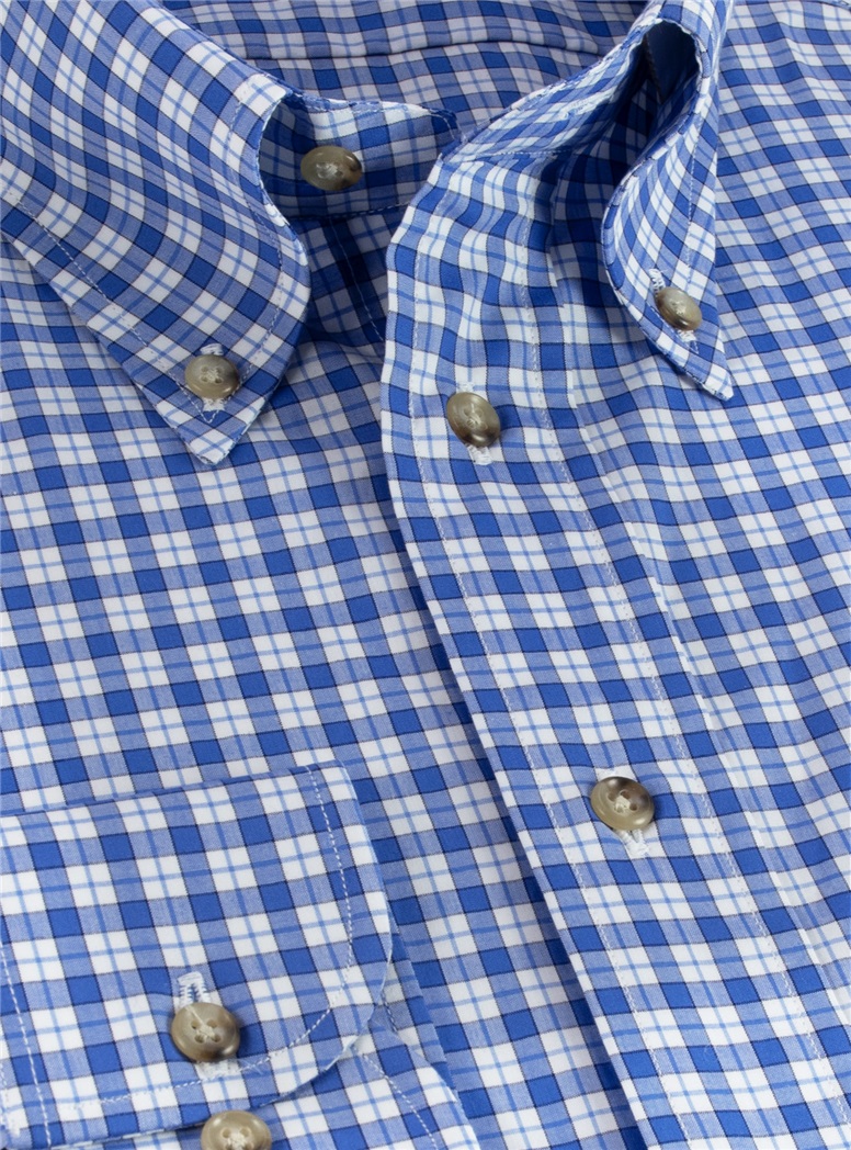 Blue and White Check Button Down