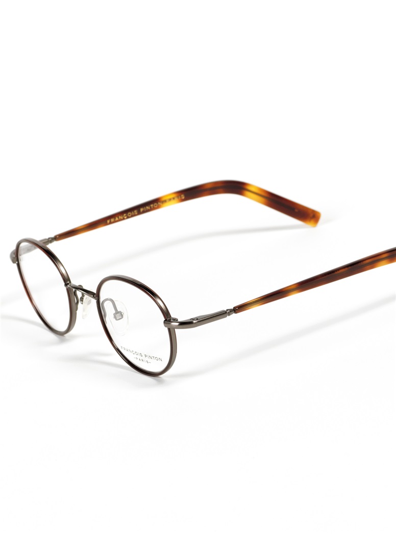 Nearly Round Wire Frames in Pewter with Chocolate Color Temples