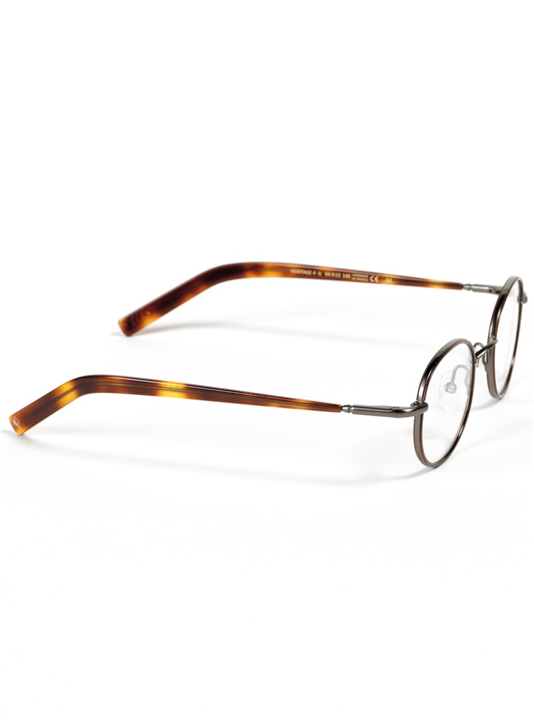 Nearly Round Wire Frames in Pewter with Chocolate Color Temples