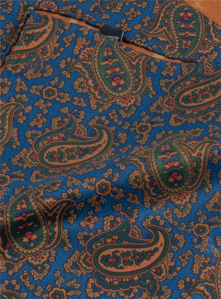 Silk Paisley Pocket Square in Azure