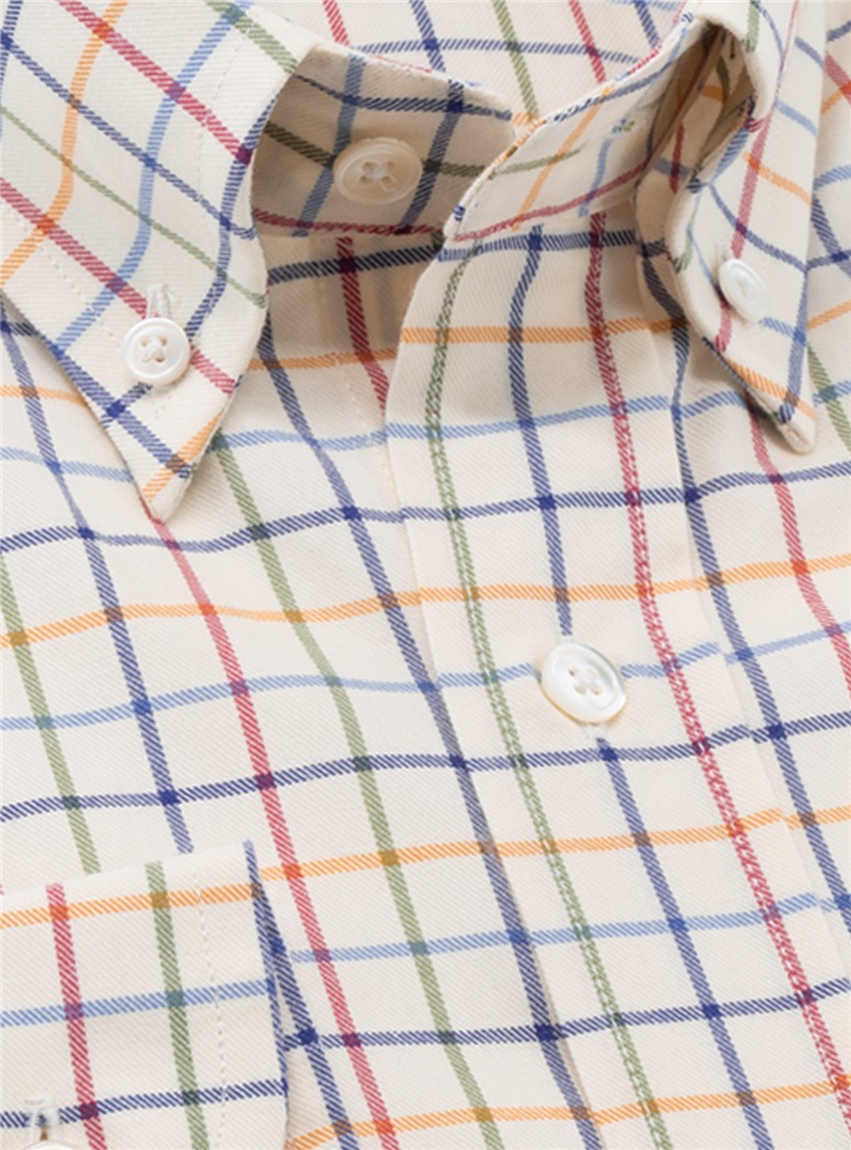 Clover, Cranberry, Gold, and Blue Check Button Down