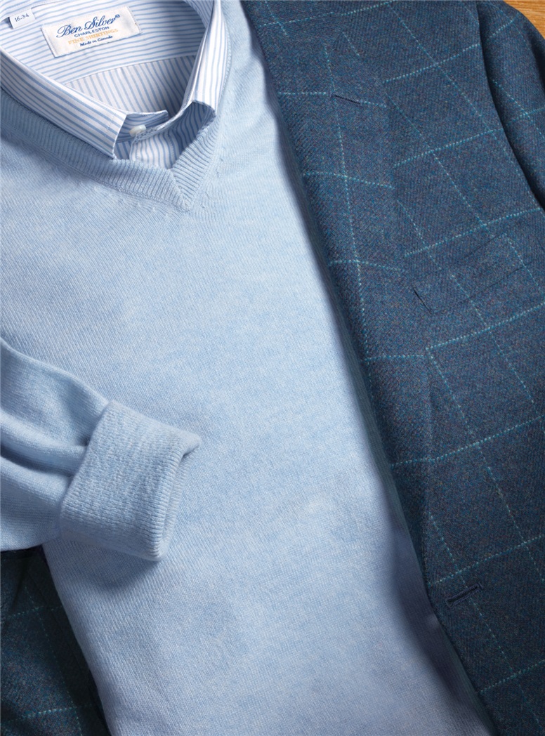 Storm Blue Lambswool Sport Coat with Sky Windowpane