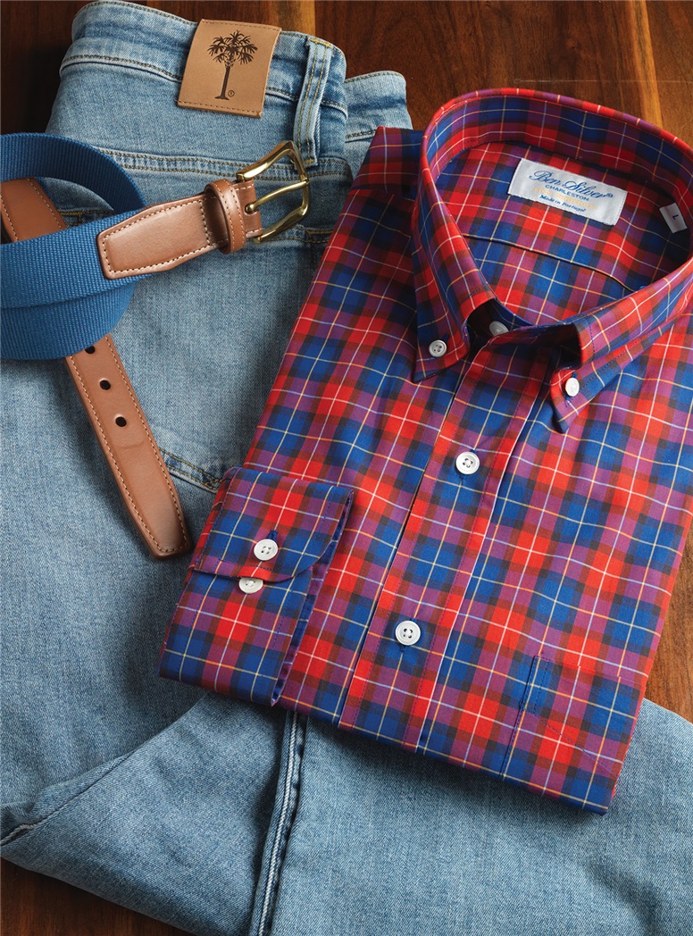 Red and Blue Large Check Button Down