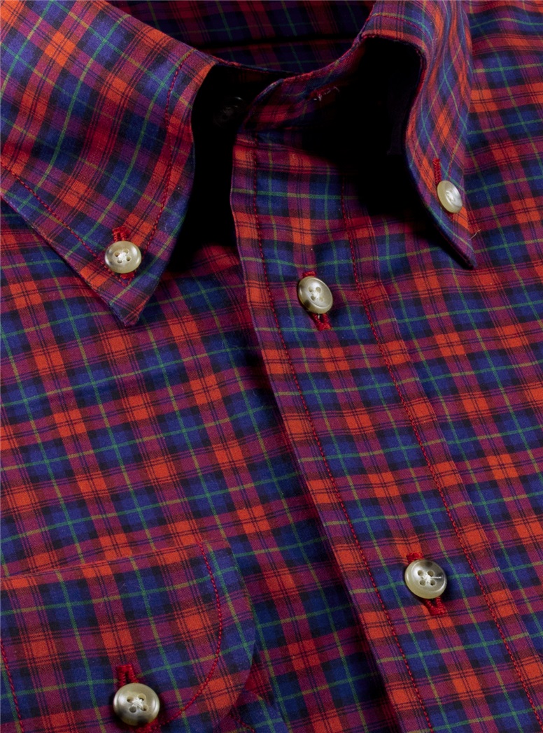 Navy and Fire Plaid Button Down