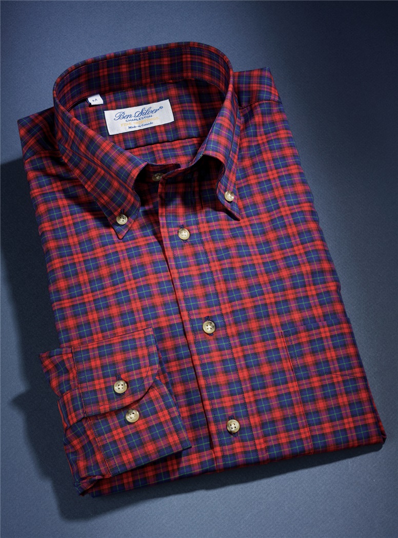 Navy and Fire Plaid Button Down