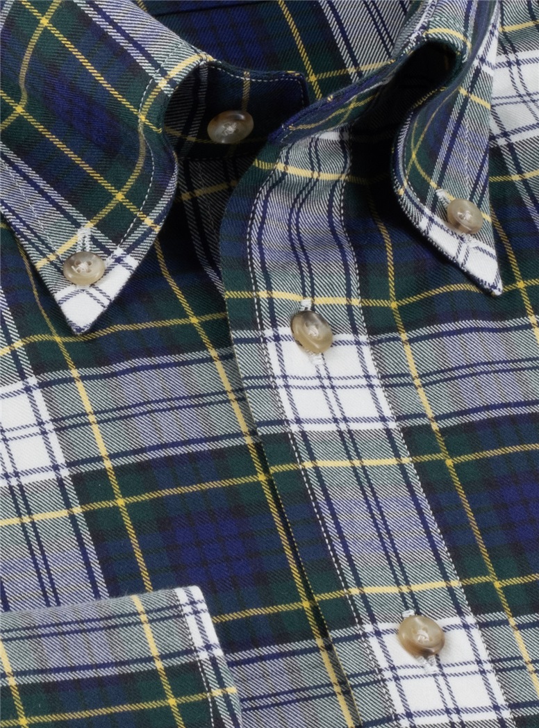 Green and Yellow Tartan Brushed Cotton Button Down