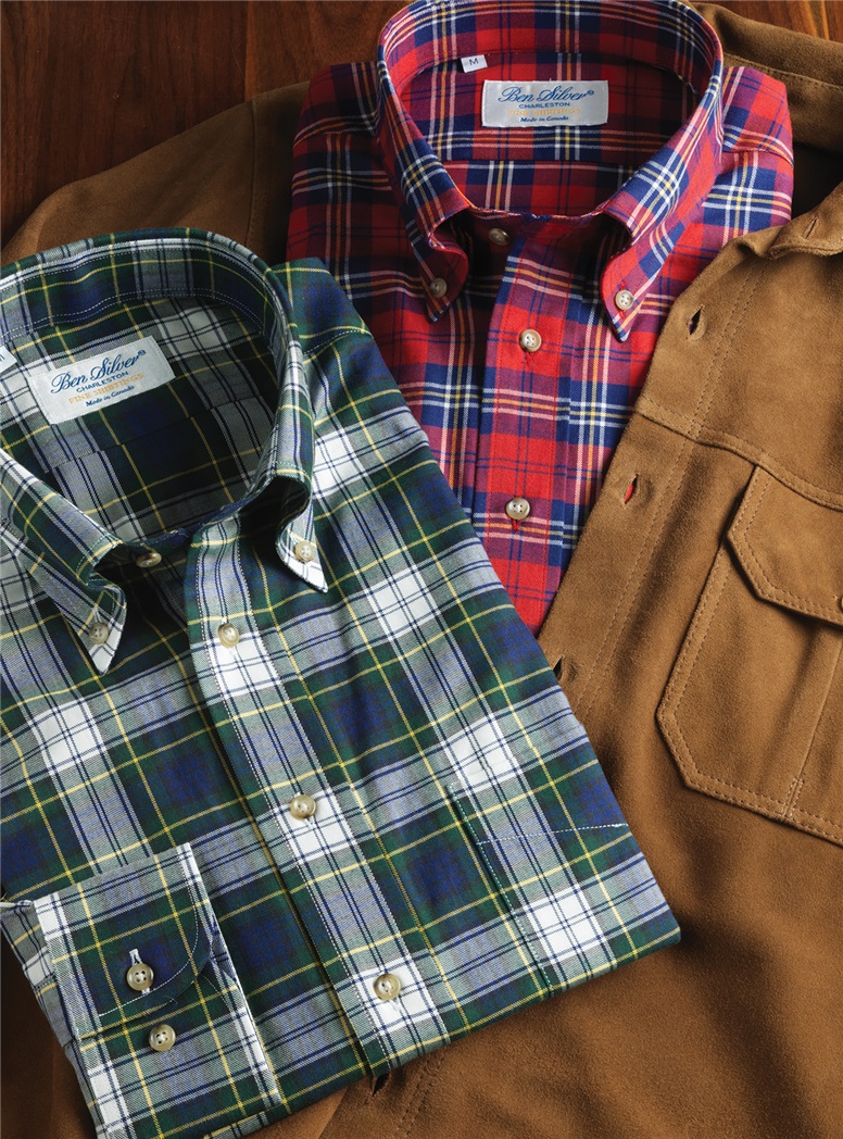 Green and Yellow Tartan Brushed Cotton Button Down
