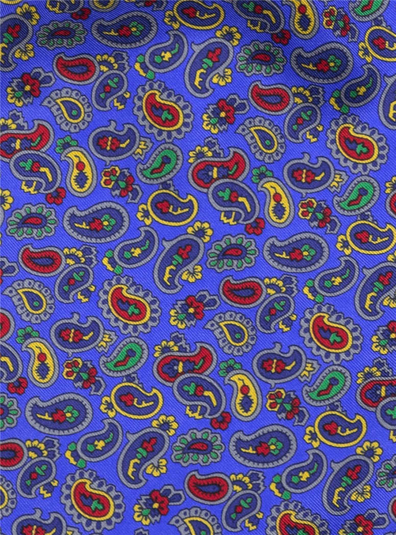 Silk Printed Paisley Ascot in Cobalt