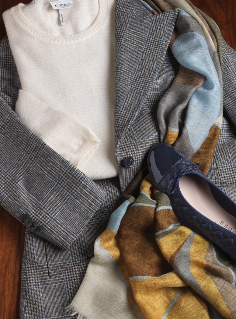 Wool, Cashmere, and Silk Geometric Scarf