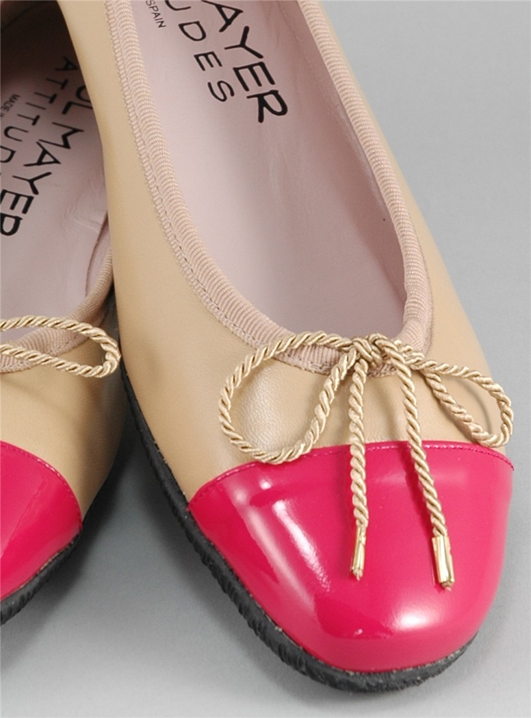 Contrast Toe Beige and Fuchsia Flats