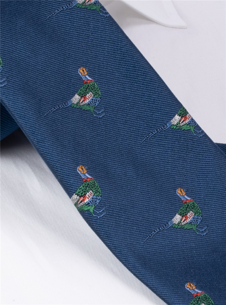 Silk Woven Pheasant Tie in Marine