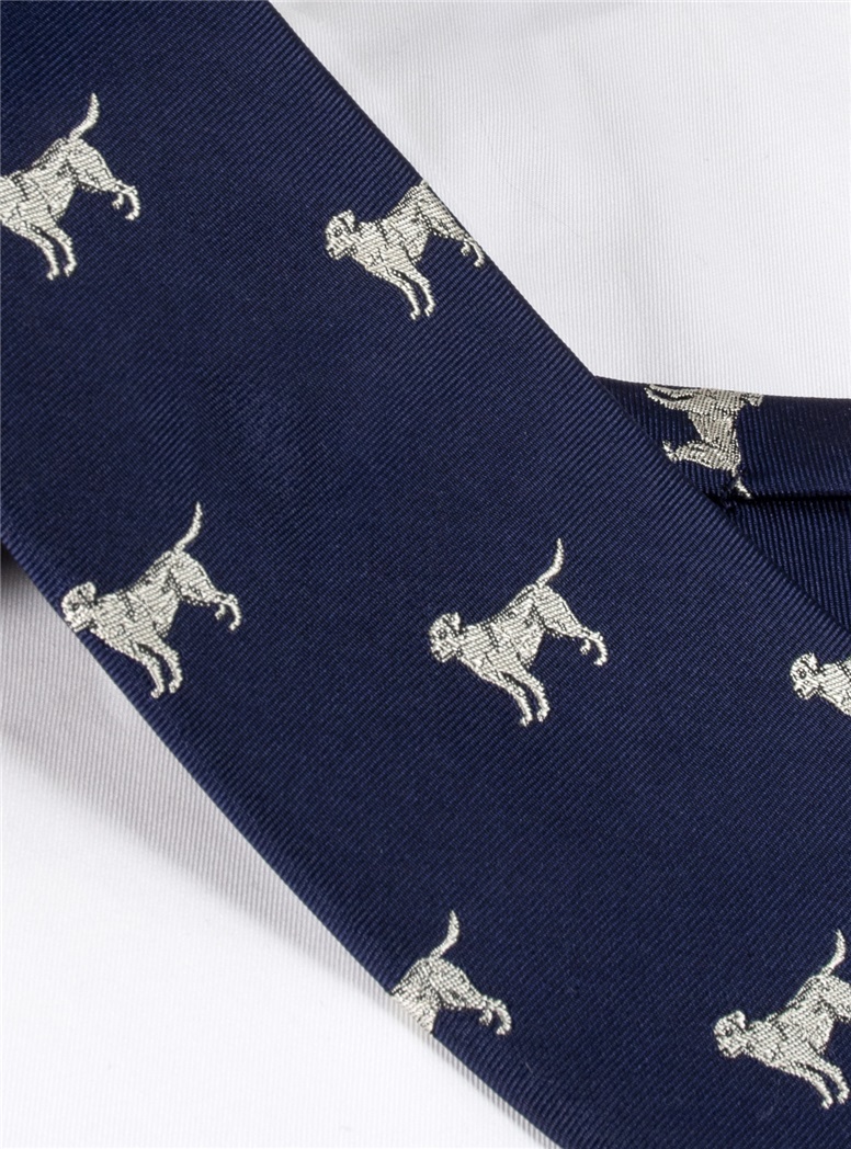 Jacquard Woven Lab Motif Tie in Navy and Silver