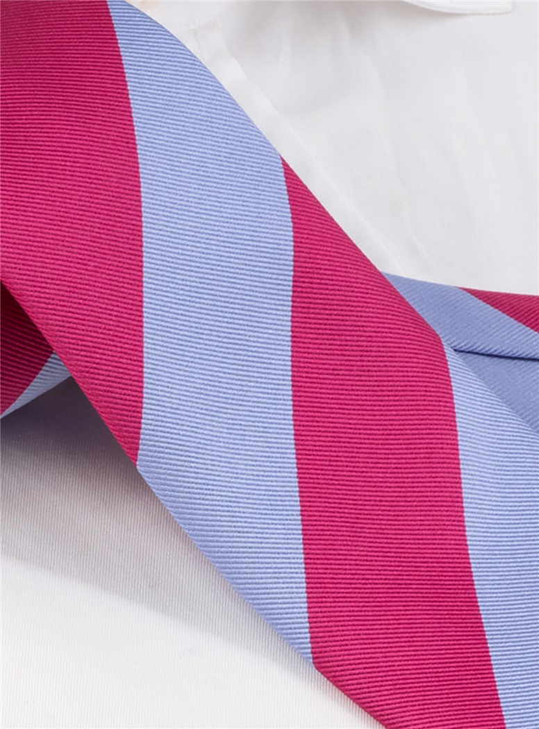 Silk Block Striped Tie in Fuchsia