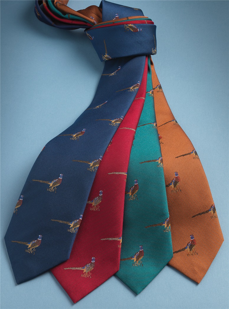 Silk Woven Pheasant Motif Tie in Bronze