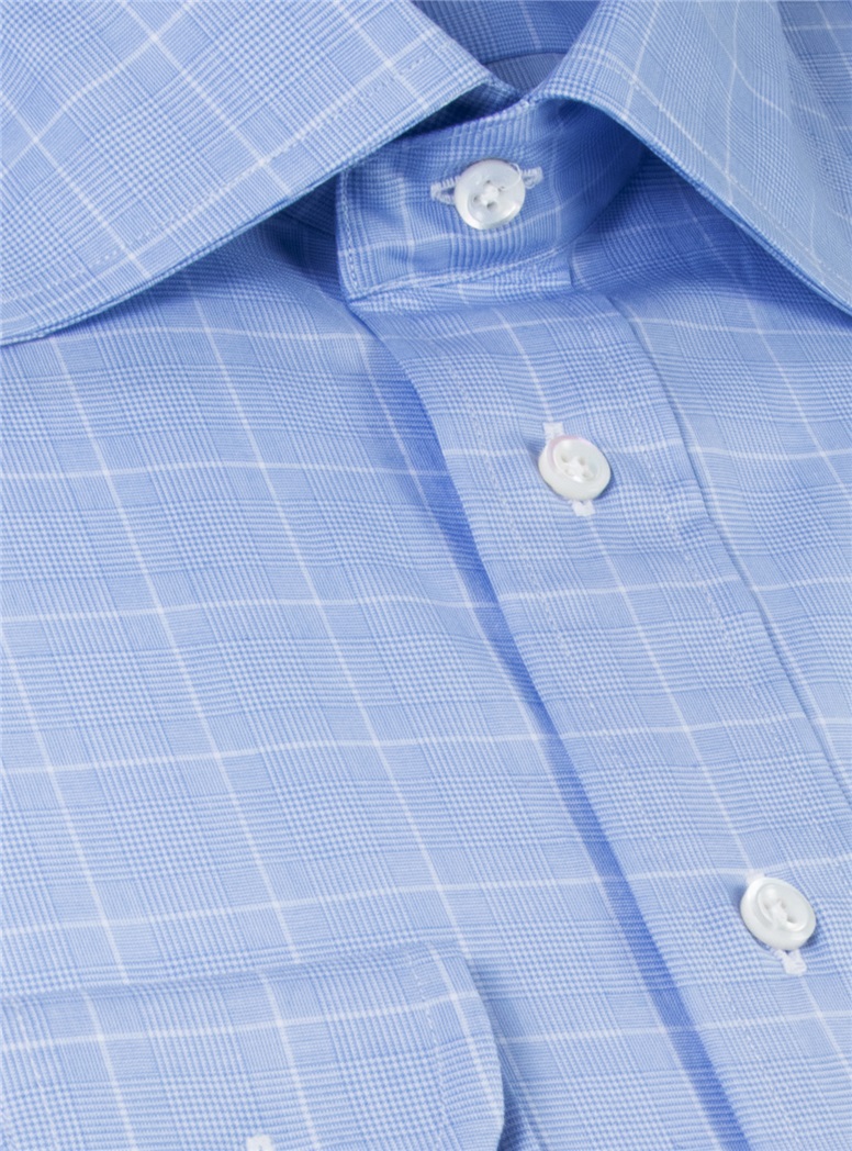 Sky and White Glen Plaid Spread Collar with White Windowpane