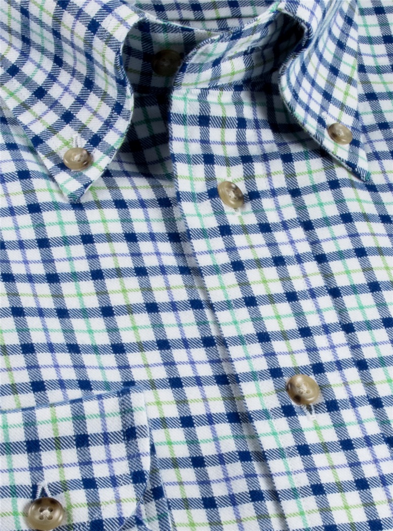 Brushed Cotton Plaid Button Down in Blue