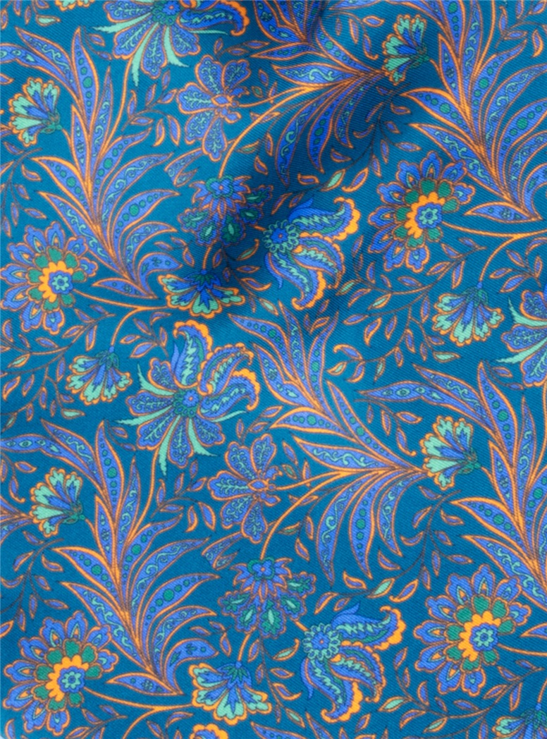 Silk Printed Floral Ascot in Teal