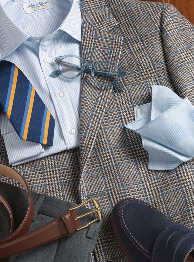 Grey and Cream Prince of Wales Plaid Sport Coat