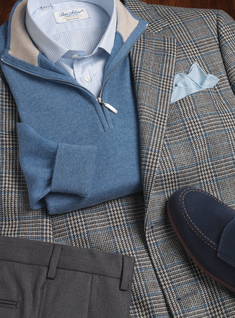 Grey and Cream Prince of Wales Plaid Sport Coat