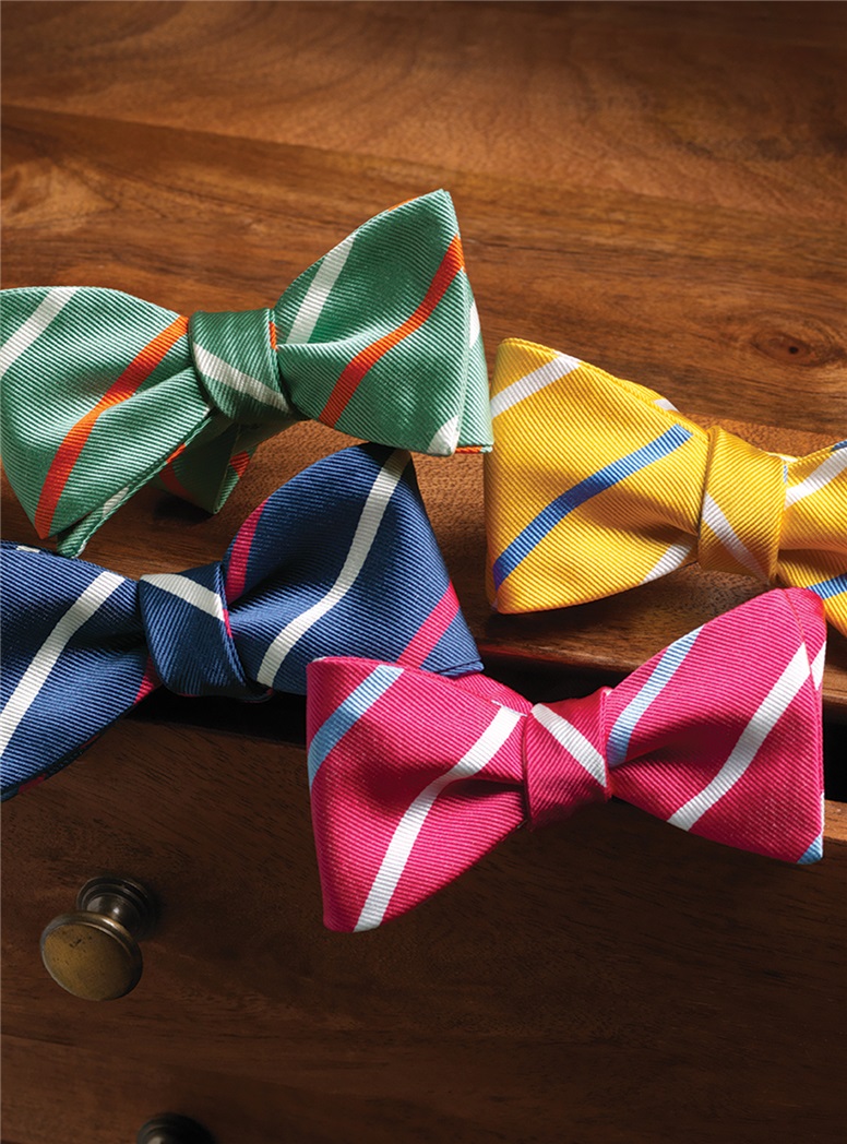 Silk Bar Striped Bow Tie in Azalea