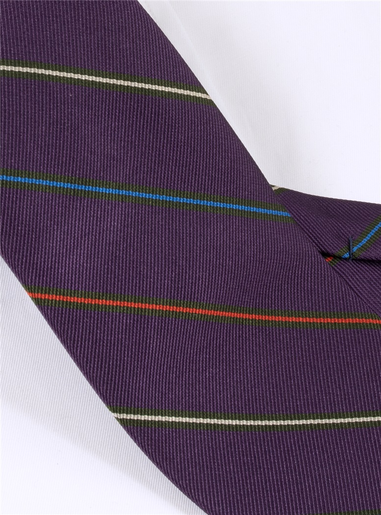 Silk Woven Multi-Stripe Tie in Plum