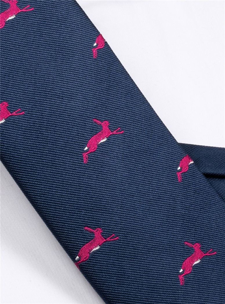 Silk Woven Hare Tie in Navy