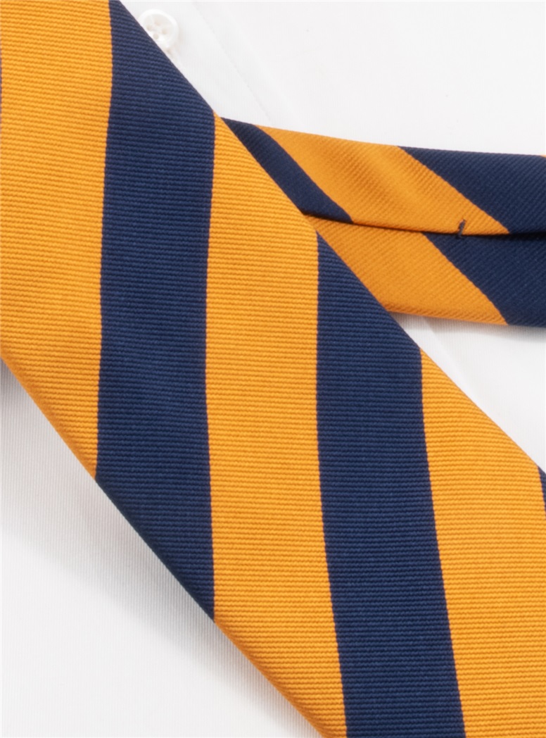 Silk Block Striped Tie in Gold and Navy