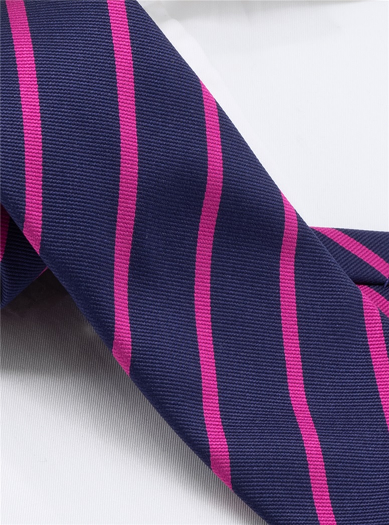 Silk Bar Striped Tie in Deep Pink