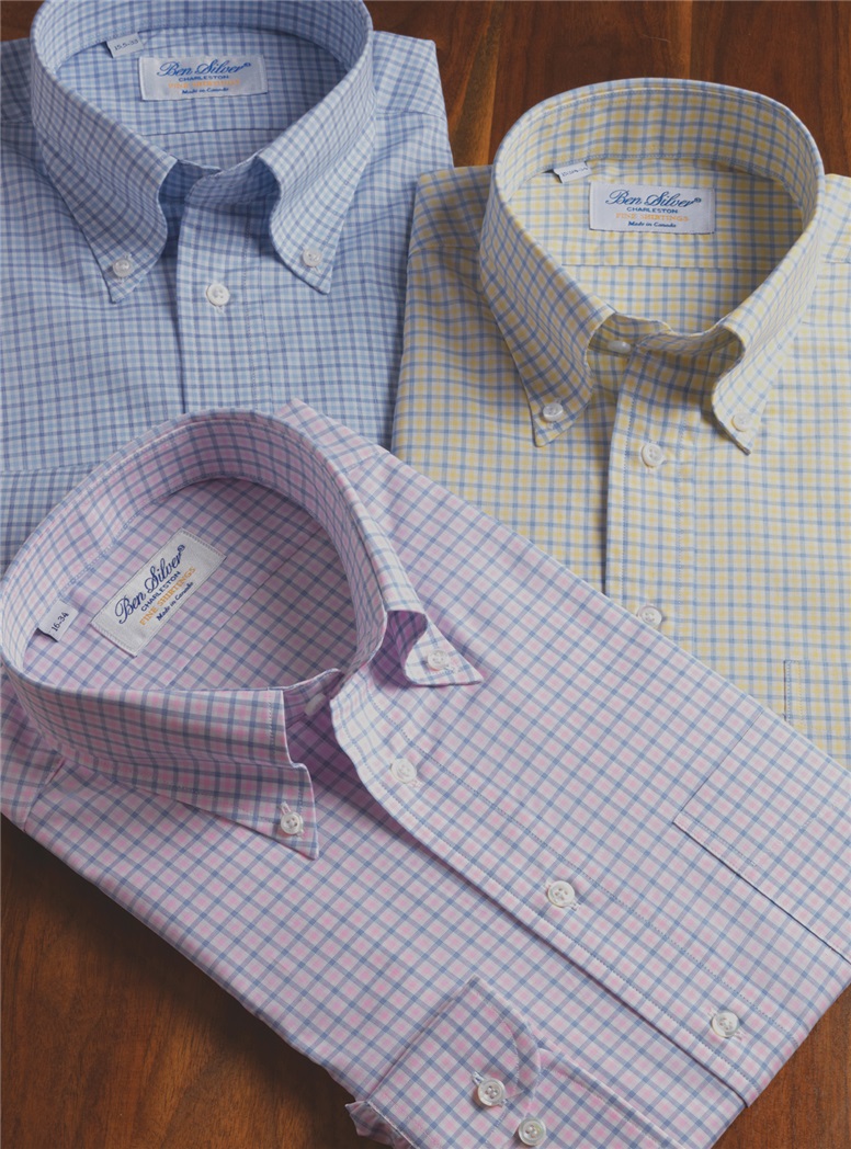 Yellow and Blue Check Button Down