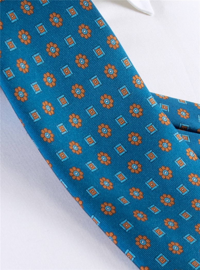 Silk Neat Motif Tie in Atlantic