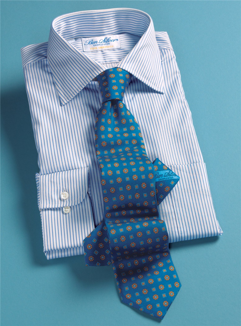 Silk Neat Motif Tie in Atlantic