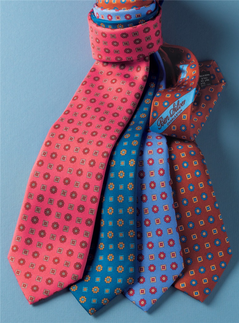 Silk Neat Motif Tie in Atlantic - The Ben Silver Collection