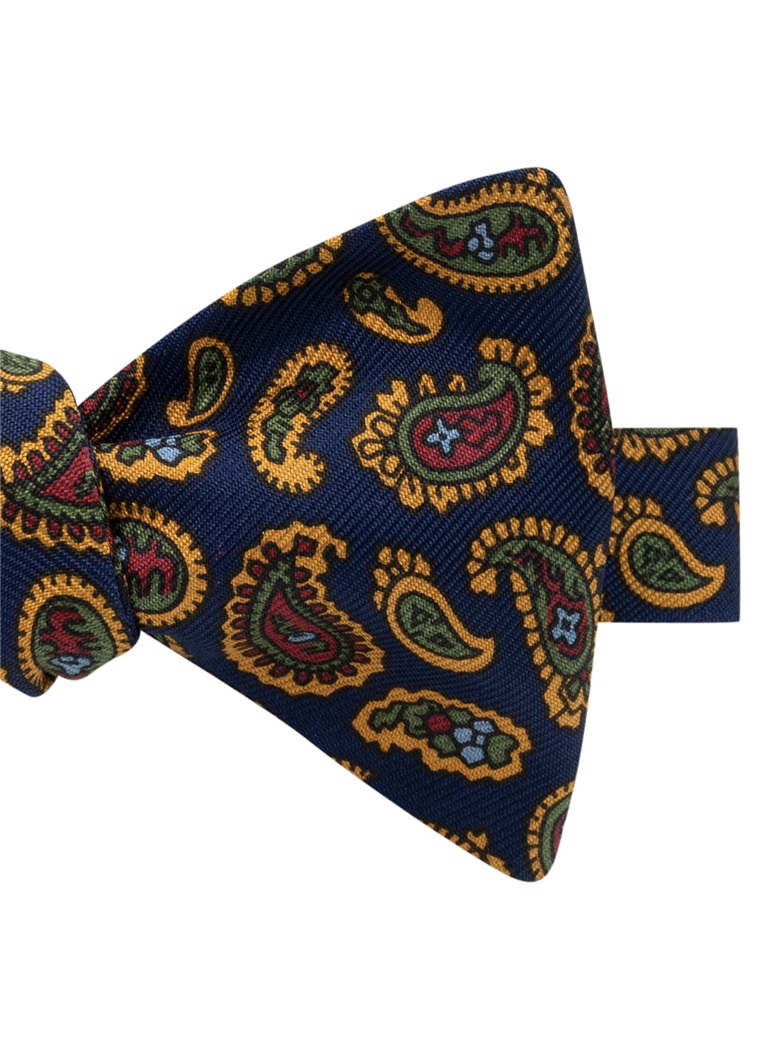 Silk Paisley Printed Bow Tie in Navy