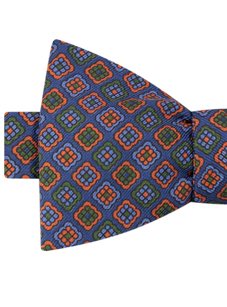 Silk Tile Print Bow Tie in Blue