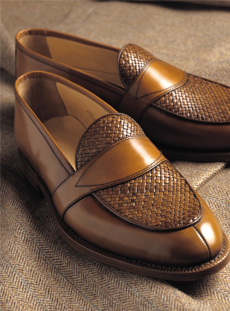 The Savannah Loafer in Whiskey Leather with Woven Upper