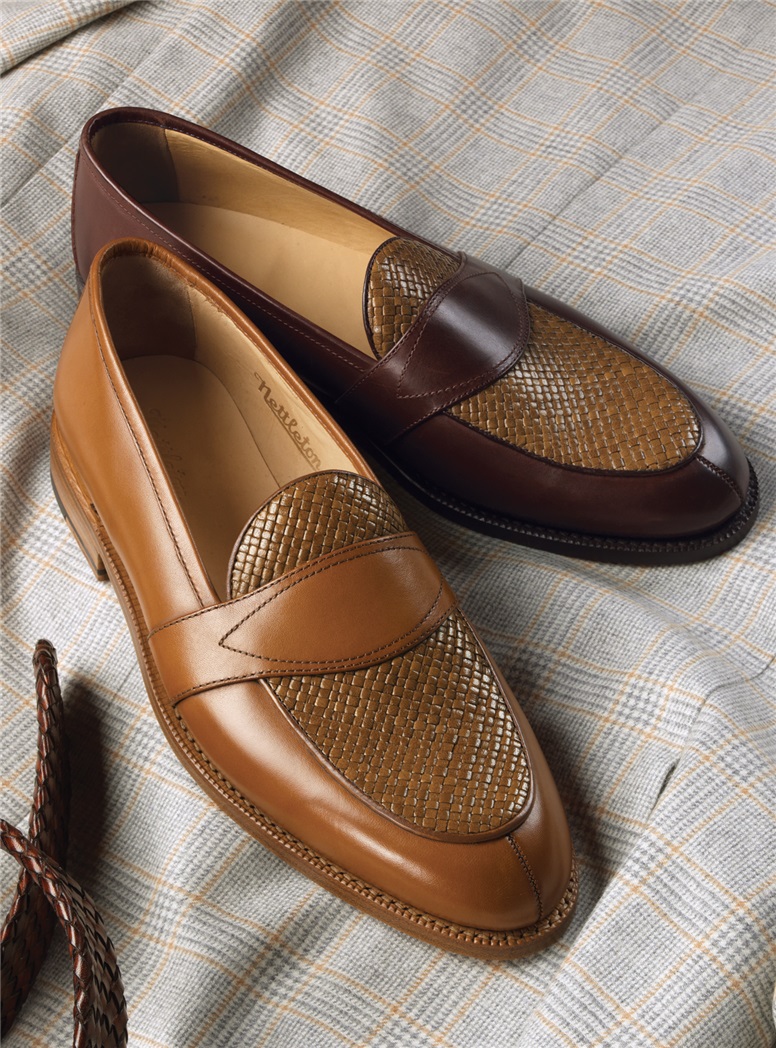 The Savannah Loafer in Whiskey Leather with Woven Upper