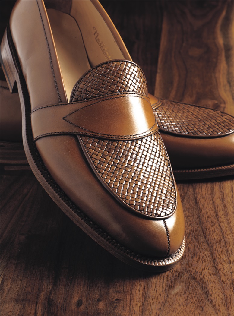 The Savannah Loafer in Whiskey Leather with Woven Upper