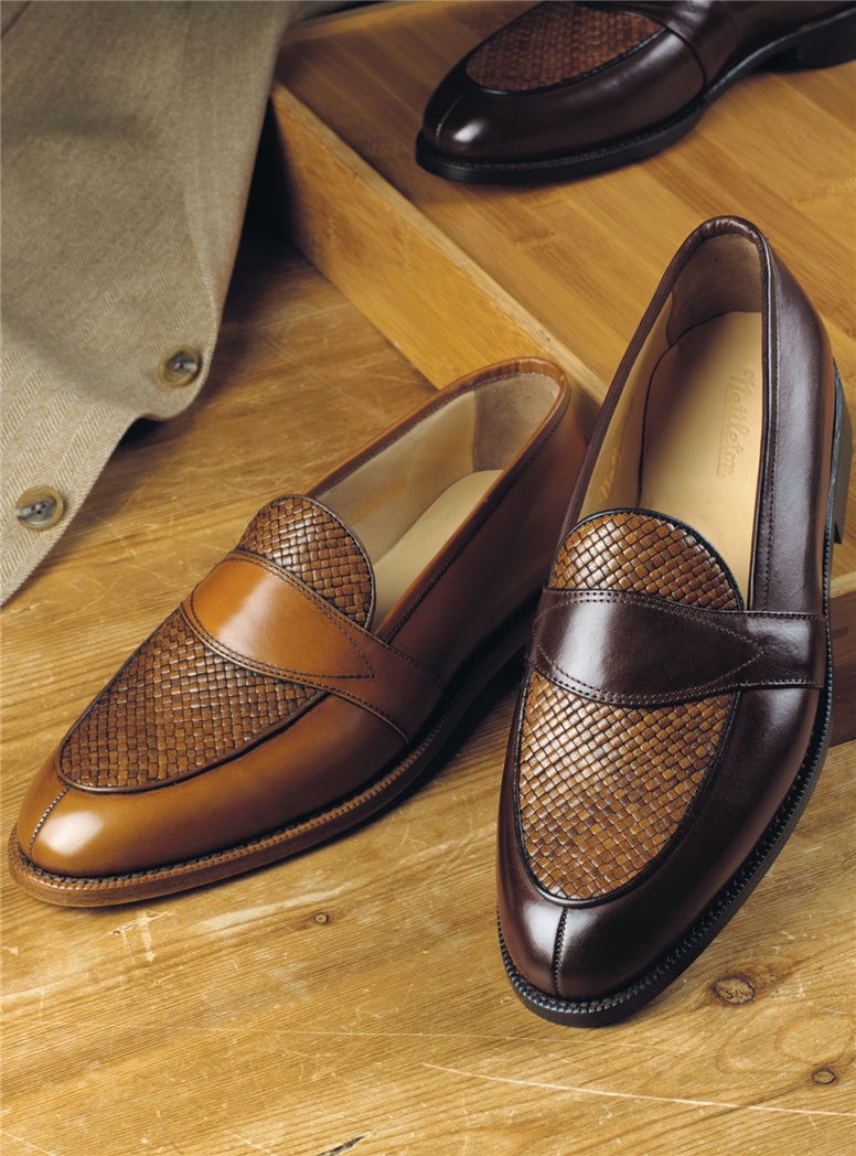 The Savannah Loafer in Whiskey Leather with Woven Upper